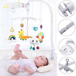 Baby Crib Mobil Bell Bell Rattle Holder 0-12 månader 360 ° Rotary Carousel Bracket+Music Box Spädbarn Nyfödd tjejpojke som hänger leksaker L2405