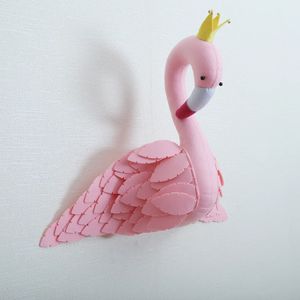 Söt handgjorda rosa kronor svanväggdekor fyllda dollleksaker 3d djurhuvud leksak hängande flamingo baby rumskonstverk 240530