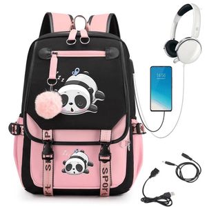 Backpack Girl School Bag Kid Child Teenage Schoolbag Sleeping Panda Bookbag Primary Kawaii Cute Bagpack Usb Teens Travel