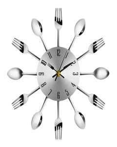2019 Dekoracje domu bezkładne zegar na sztućce ze stali nierdzewnej nóż i widelec łyżki zegar ścienny kuchnia restauracja dekoracje domu y20015893219