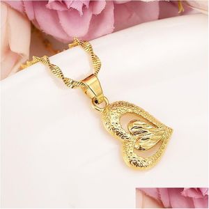 Earrings & Necklace Fine Gold Fille Heart Shape Jewelry Sets Pendant Necklaces Women African Arab Ethiopia Charms Partygift Dhgarden Dhzji