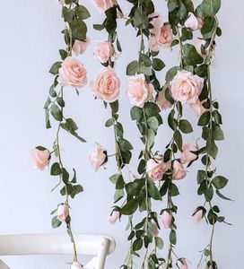 Flores decorativas grinaldas de 2m de rosa artificial videira decoração de casamento real toque de seda de seda de seda em casa pendurada guirlanda par4551412