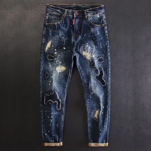 Jeans für Männer geschnittene, verjüngte männliche Cowboyhose mit Löcher Hosen zerrissene 90er Jahre Streetwear Kleidung Y2K 2000er Jahre Casual 240529