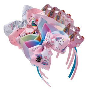 6pcs lote garotas unicorn bands de cabelo desenho arco -íris arco imprimido de cabeça para crianças boutique boutique tanque de cabeceira artesanal acessórios de cabelo 188m