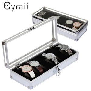 CYMII Watch Box Case 6 Grid Insert Slots smycken Watches Display förvaringslåda Fodral Aluminium Titta på smycken dekoration 242h