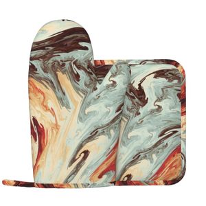 Marble Gold Green Crack Oven Mitts and Pot Holders Marbling Heat Resistant Non-Slip Kitchen Gloves Potholder for Cooking Baking