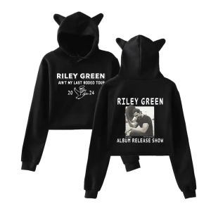 Riley Green Merch Ain't My Last Rodeo Tour Crop Top för Teen Girls Streetwear Hip Hop Kawaii Cat Ear Harajuku Croped Sweatshirt