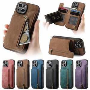 Card Pocket Pack Wallet Leather Cases For Iphone 15 Plus 14 Pro Max 13 12 11 X XR XS 8 7 6 Magnet Car Bracket Zipper Cash ID Credit Card Slot Holder Kickstand Phone Back Cover