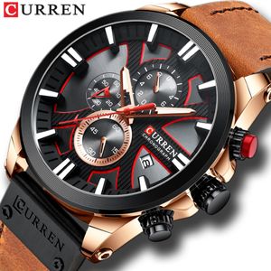 Curren Watch Chronograph Sport Mens Watches Top Brand Luxury Luxury Leather Clock Clock Men Wristwatch Relogio Masculino T200815 291P