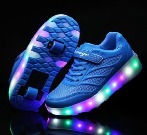 Två hjul lysande sneakers blå rosa LED-lätta rullskridskor för barn LED-skor pojkar flickor skor lyser upp 28-43 T2003248125216