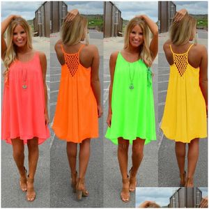 Zweiteiler trennt y lässige Kleider Frauen Sommer ärmellose Abend Tanzparty Strandkleid Kurzes Chiffon Mini Damen Loose Clothing oty4e