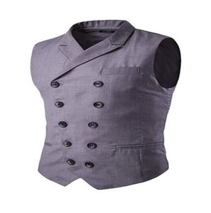 Męskie Slim Fit Business Casual Vest Tuxedos Waistcoat Podwójnie piersi inteligentny kamizelki płaca kamizelki Groomsmen Mężczyźni noszą niestandardowe MA2487389