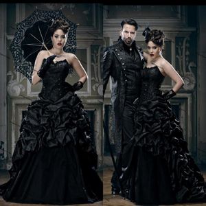 Vintage czarne gotyckie sukienki ślubne plus ukochane koronkowe gorset koronkowy koronkowy wiktoriański wampiry punkowe złe królowe suknia ślubna 274L