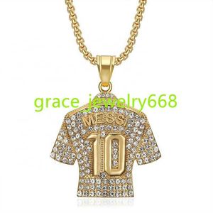 PVD 18k gold Plating CZ Rhinestone And Stainless Steel Hip Hop Number 10 Football Shirt Pendant Necklace