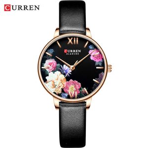 Модная тренд цветочные кожаные часы Curren Classic Black The Charswatch Женские часы Ladies Quartz Watch Relogios Feminino 328Z