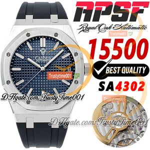 APSF Ultimate Version 15500 SA4302 Automatic Mens Watch Ultra Thin 41mm Blue Textured Dial Stick Markers Rubber Strap Super Edition trustytime001 Wristwatches