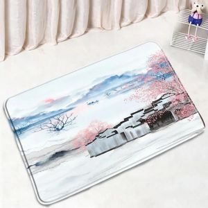 Bath Mats Chinese Style Landscape Bathroom Mat Ink Painting Mountain Water Building Non-Slip Rugs Home Decor Kitchen Doorway Carpet