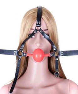 NXY SM Bondage 48mm Büyük Top Gag sahte deri kafa kablo demeti maskesi açık ağız yetişkin seks oyuncakları 06109170266