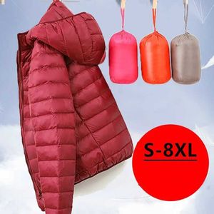 Men Parkas 8xl Winter Women Women Ultralight Fining Down Duck White Down Down Capuzes Jaquetas de Manga Longa Casa Quente Parka Feminino Portátil Outwear Z240530