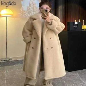 Women's Fur Faux Fur Nagodo Winter Faux Fur Coat Women Thicken Warm Middle-Long Overcoats Femme Pockets Soft Mink Fur Padded Jacket Outwear Abrigos z240530