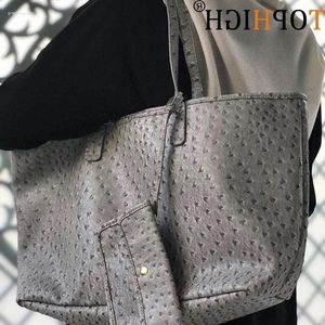 Evening Bags 2024 Fashion Shop Bag Women Gray Snake Crocodile Tote Shopping Ostrich Pattern Leather Composite Purse Handbag Lrotv