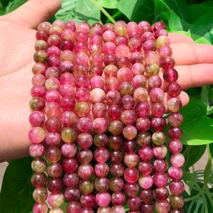 Naturliga rosa turmalinkristallstenpärlor runt lösa distanspärlor för smycken som tillverkar DIY öronarmbandstillbehör 6/8/10m