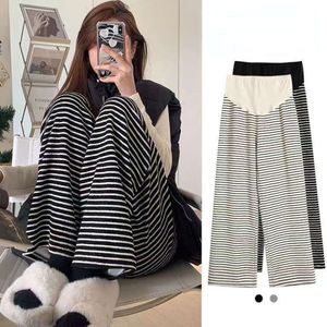 Striped Wide-legged Fall Winter 2023 New Outside Wear Padded Thickened Drape Bottoming Pants Maternity Clothes L2405