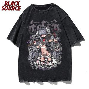 Summer Goth Kvinnlig tee estetiska lösa kvinnor t-shirt punk mörk grunge streetwear damer gotiska topp t-shirts harajuku y2k kläder 240529