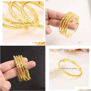 Bangle Dubai Fine Gold Yellow Solid GF Armband Africa Jewelry Circlet Gift 1pc eller 4 PC Elasticity Open Push-and-pl