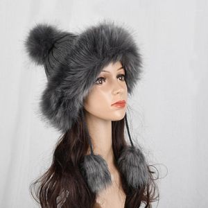 Berets Winter Hat Women Beanies Faux Cap Warm Fur Pompom Hats For Baggy Knit Caps Bonnet Ladies Beanie Wool 2021 2677