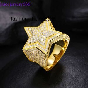 새로운 패션 아이스 아웃 펜타 그램 3D Moissanite Promise Diamond Engagement Design Fine Charm Jewelry Ring Gold For Men과 Wom