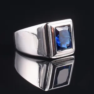 Classic 925 Sterling Silver 6 Carat quadrado Sapphire Rings Eterno Cocktail Wedding Ring For Men Women Jewelry Boy Tamanho 8-13