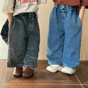 Dzieci dżinsy dla chłopców wiosna dziecko swobodne 2024 nowe modne dziewczyny luźne proste nogi Pełna długość spodnie dla dzieci