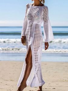 2023 Crochet Tunic Beach Dress Cover-ups Summer Women Beachwear Sexy Hollow Out Knitted Swimsuit Cover Up Robe de plage
