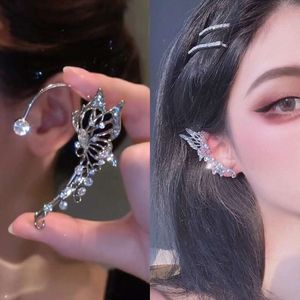 韓国のファッションバタフライエルフエルフ女性のための輝くジルコンクリスタルピアスクリップイヤリングウェディングジュエリー