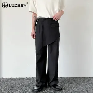 Męskie spodnie luzhen niszowy design asymetryczny patchwork garnitur moda elegancka oryginalna ulica 2024 modne proste spodnie LZ3701