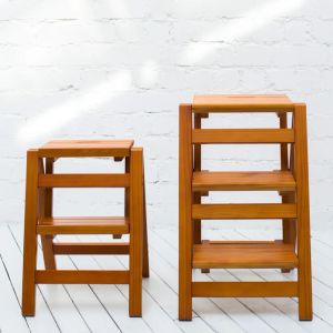 多目的固体木材折りたたみはしご椅子：家の装飾とキッチンの使用に最適なデュアル使用ステップスツール