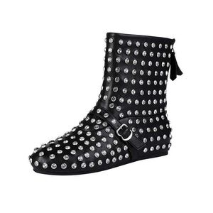 Boots 2024 Black Round Head Flat Bottom Water Diamond Mesh Roman Cool Boots European and American Runway Sexy Short Boots T240528