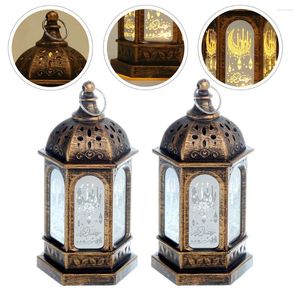 Candle Holders 2 PCS Ramadan Lantern Eid Lamp Ornament Arabic -Fitr Wind Moroccan Decor Party