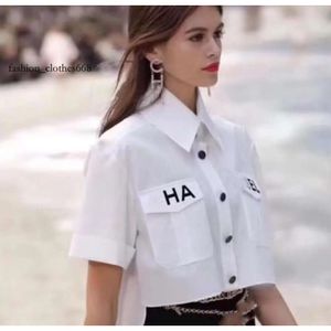 New Classic France style Designer Womens loose Blouses short length cchannel Shirts Fashion printed Summer fashion paris white shirts