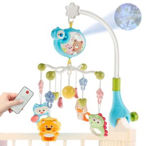 Baby Crib Mobile Rattle Musical Projector Night Light Bell Bell RC Rotat för 0-6 månaders nyfödda present Grabing Sensory Toy L2405
