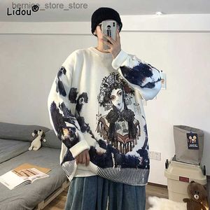 Men's Sweaters 2023 New Spring and Autumn Chinese Style Thread Round Neck Printed Loose Casual Versatile Fashion Mens Knitted Pullover Sweater Q240530