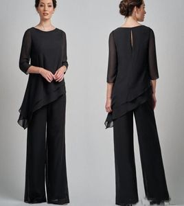 Elegant Black Chiffon Mother Of Bride Suits With Jewel Neck Half Sleeves Custom Made Wedding Guest Dresses Cheap 2019 Plus Size5178961