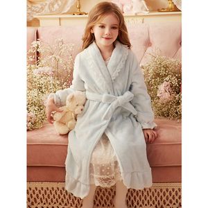 2 cores fofas outono inverno crianças roupas de sono criança bebê princesa renda flanela robe de banho com capuz mantos de banheira pamas l2405