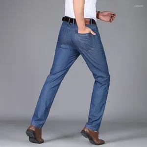 Herr jeans browon märke smart casual sommarbyxa män full längd blixtlås rakt mitt midja för man affärskläder