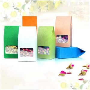 Pudełka na pakowanie hurtowe 8x15.5x5cm 50pcs Rozlicz stojak kolorowe torby kraft z przezroczyste okno kolorowe papierowe prezenty herbaty prezenty cukierki WELDI DHPTX