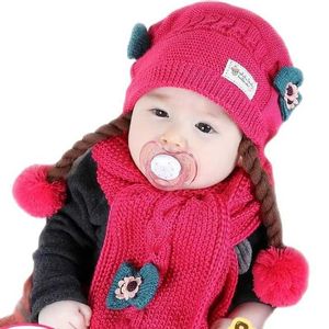 スカーフラップスカーフdoitbest偽の脳の子どもがニット帽子冬冬2花2ピースベビーガールスクルプハットセット6ヶ月-3歳mz4188 wx5.29