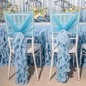 Romantico Chiffon Hoods Ruffles Chair Band Band Band Sheer Milk Hotel Hotel Event Event Banchet Chair Decoration Forno