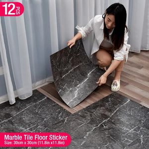 12PCS Symulowany marmurowy kafelka naklejka podłogowa Wodoodporna samoprzylepna salon toaleta kuchnia domowe dekoracje podłogowe 3D naklejka ścienna 240530