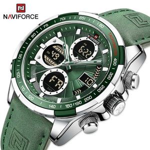 Wristwatches NAVIFORCE 9197 Fashion Mens Electronic Quartz es Leather Strap Waterproof Multi Functional Date Sports for Men Y240510